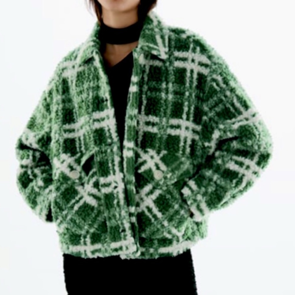 Zara Plaid Shearling Jacket Euc - image 3